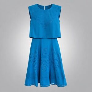 Karen Millen Laser Cut Fit & Flare Dress Blue UK 8 US 4 EU 36